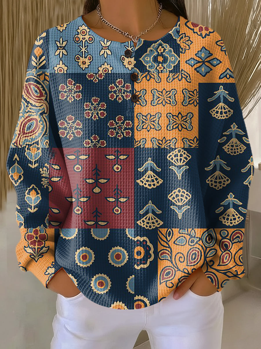 Anika | Pull avec Imprimé Ethnique de Fleurs en Quadrillage