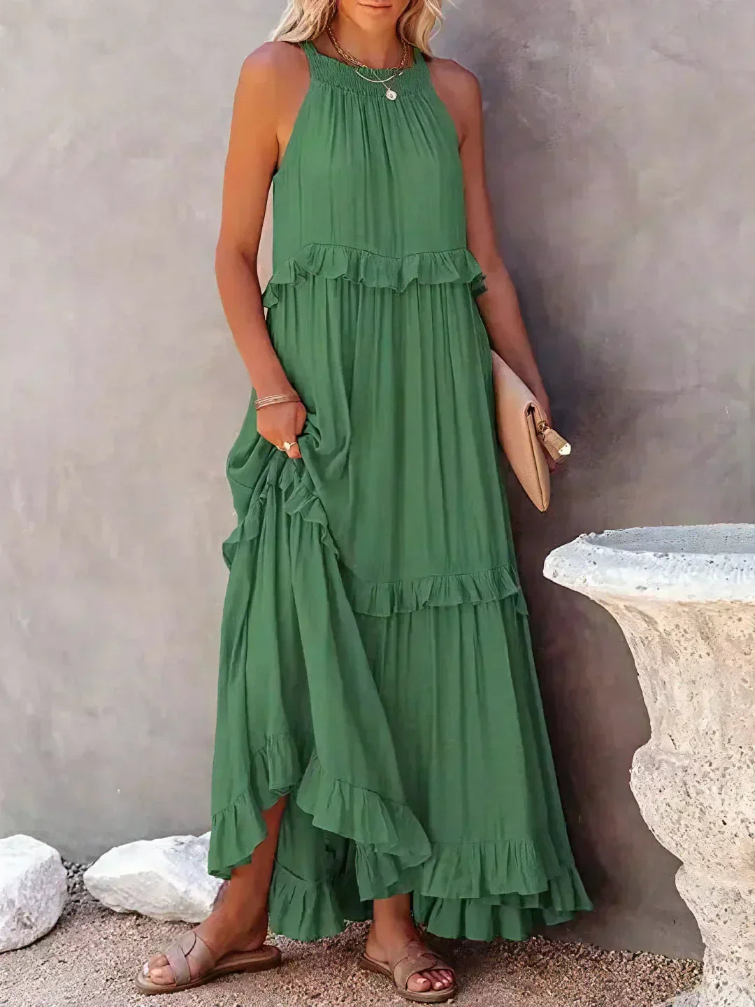 Robyn - Robe Maxi avec Volants et Col Halter