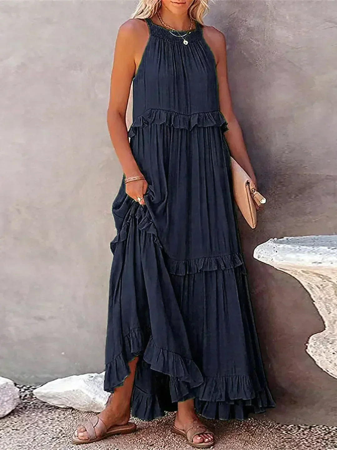 Robyn - Robe Maxi avec Volants et Col Halter
