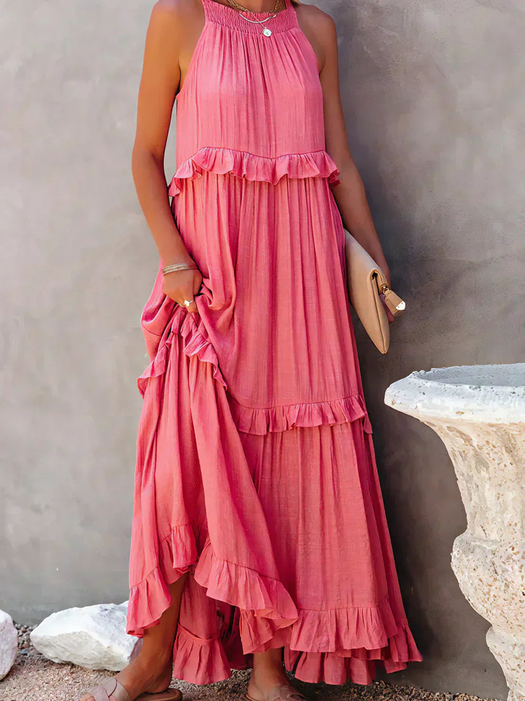 Robyn - Robe Maxi avec Volants et Col Halter