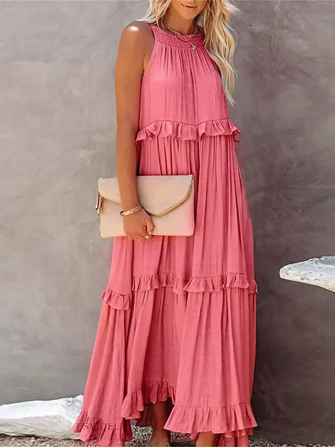 Robyn - Robe Maxi avec Volants et Col Halter
