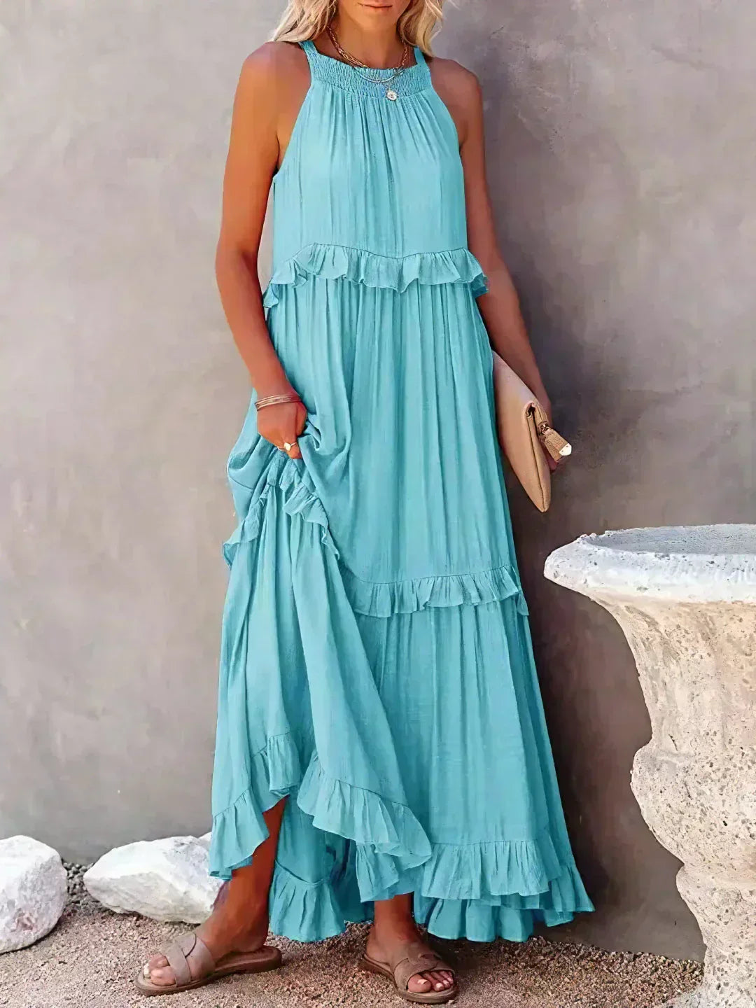 Robyn - Robe Maxi avec Volants et Col Halter