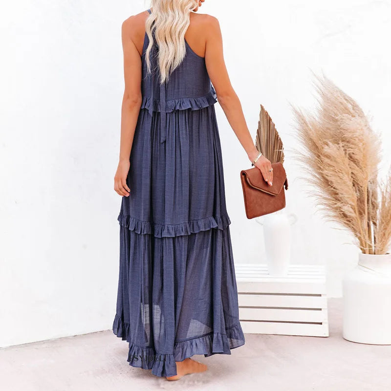 Robyn - Robe Maxi avec Volants et Col Halter