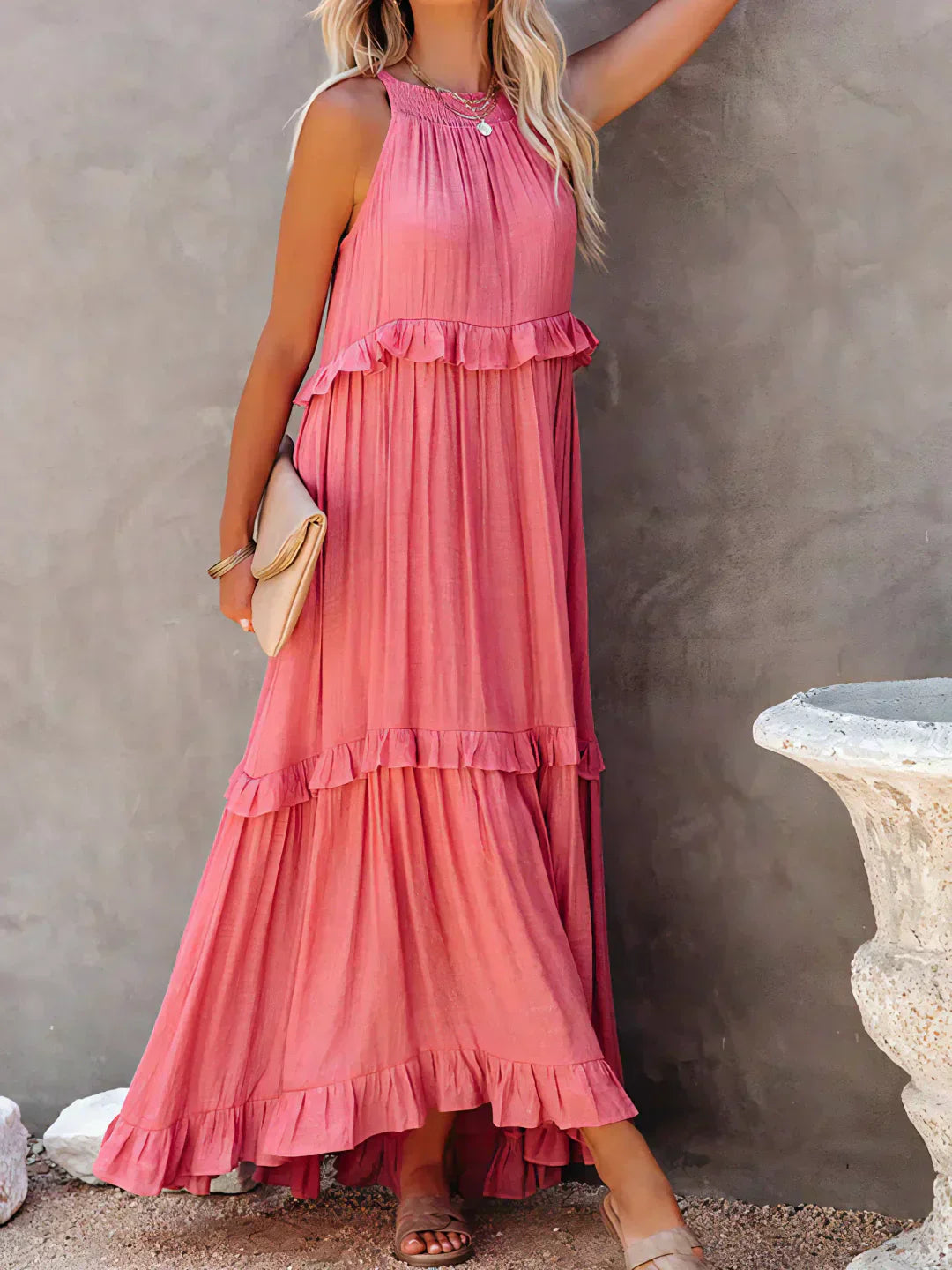 Robyn - Robe Maxi avec Volants et Col Halter