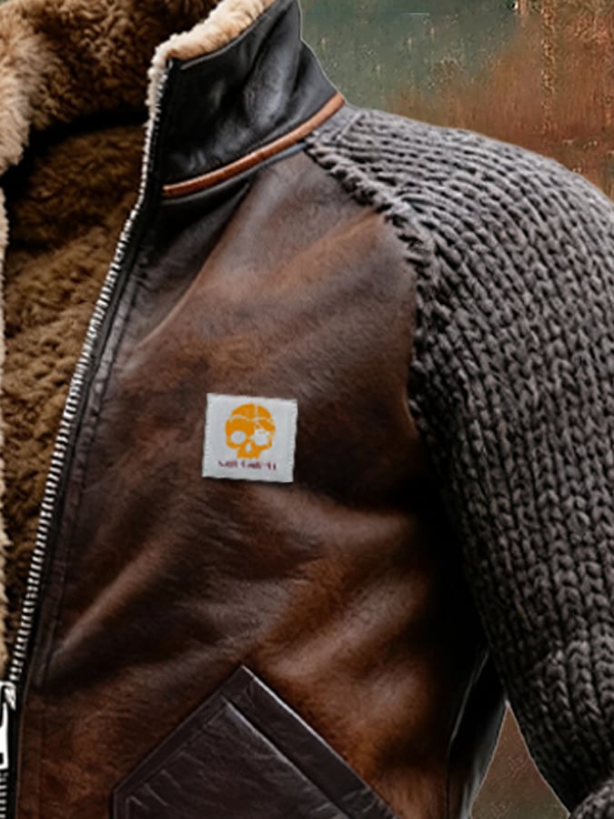 Veste en Cuir Homme avec Tricot