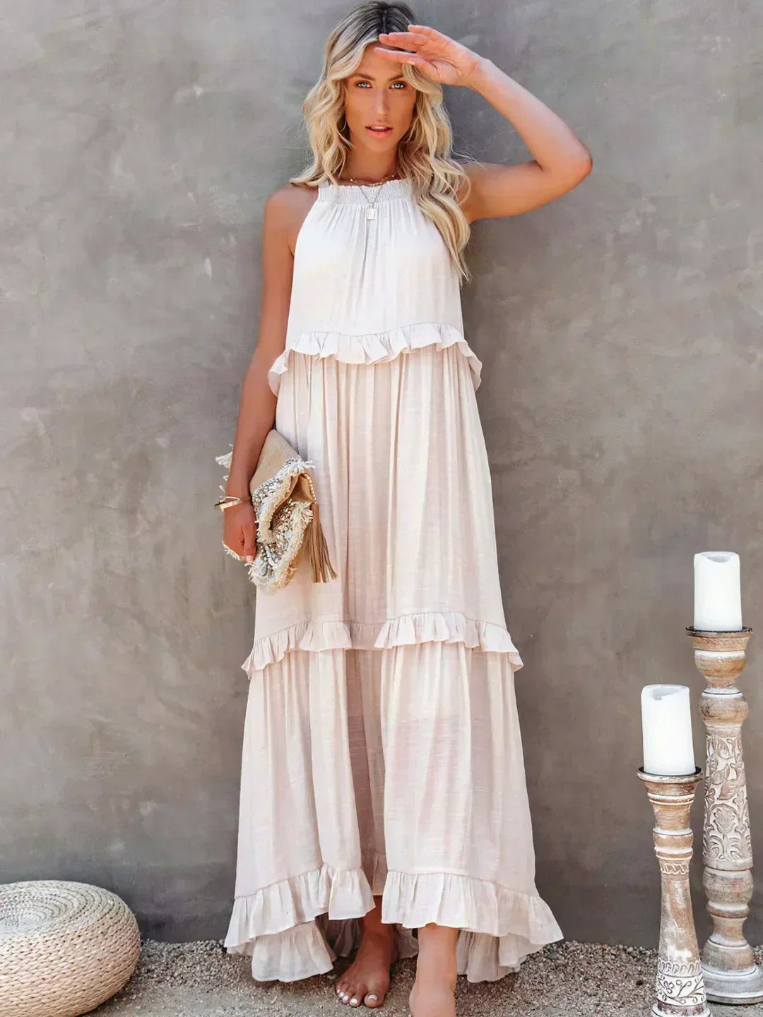 Robyn - Robe Maxi avec Volants et Col Halter