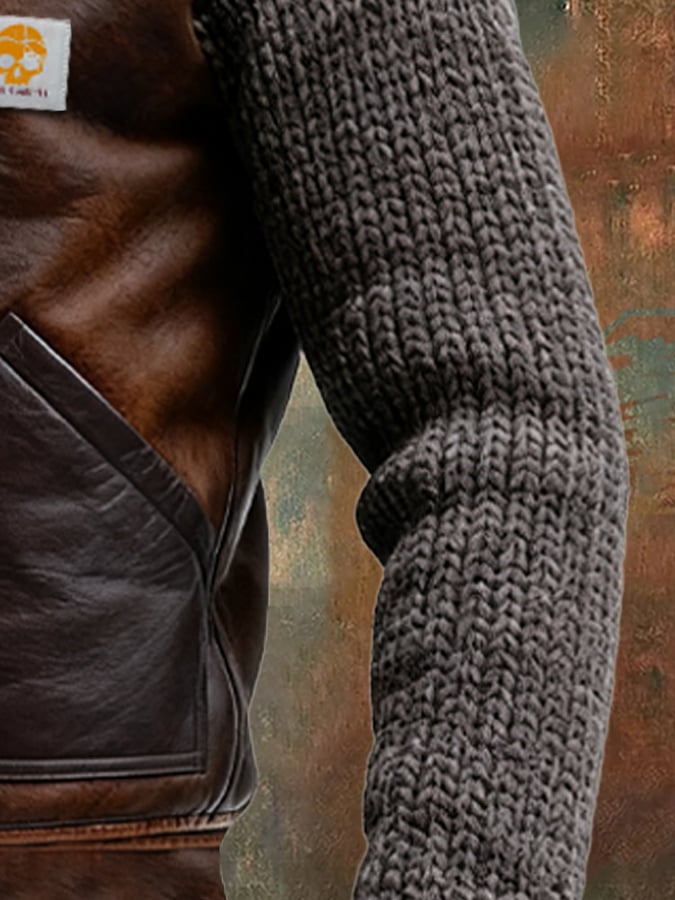 Veste en Cuir Homme avec Tricot