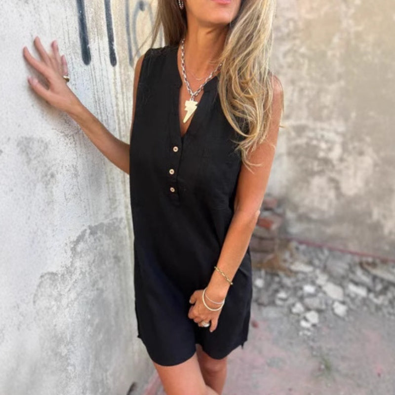 Anaïs I Robe Sans Manches avec Boutons et Poches