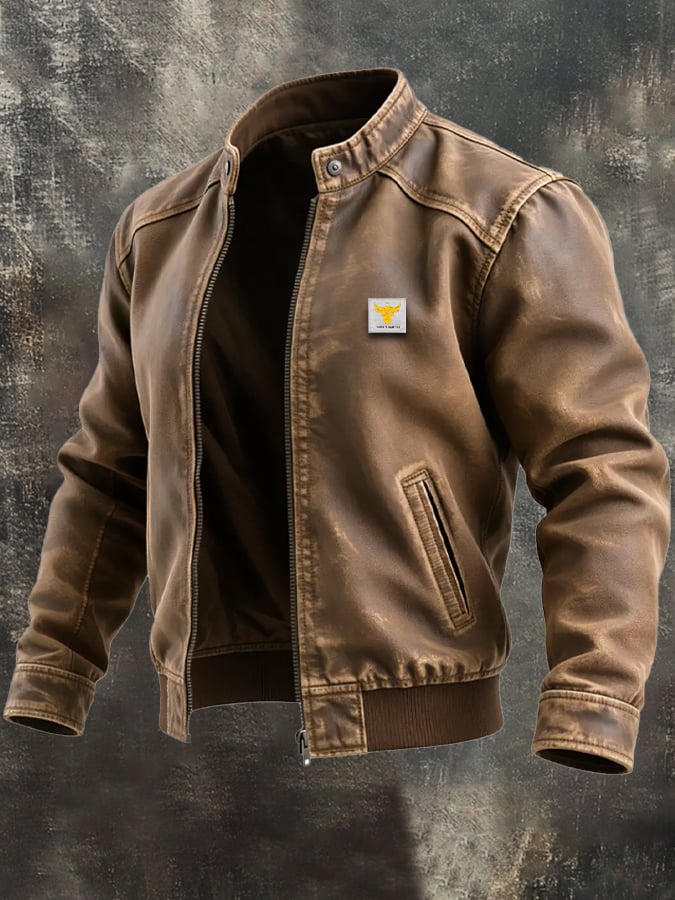 Veste en Cuir Marron Homme