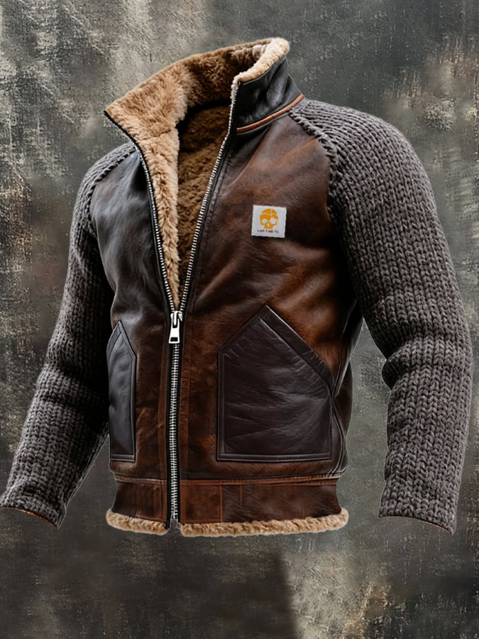 Veste en Cuir Homme avec Tricot