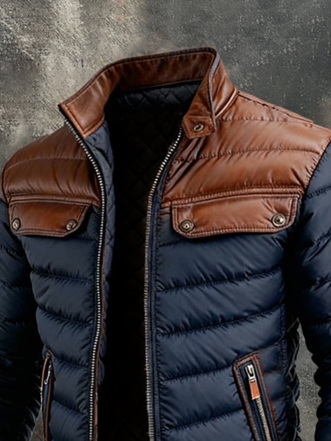 Veste en Cuir Bleu Homme