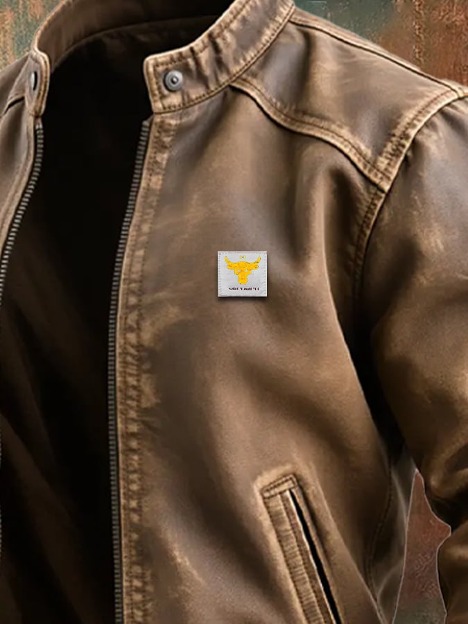 Veste en Cuir Marron Homme