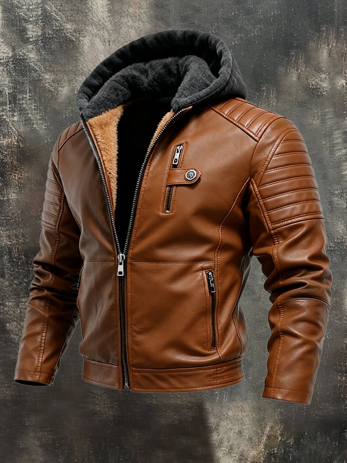 Veste en Cuir Homme avec Capuche
