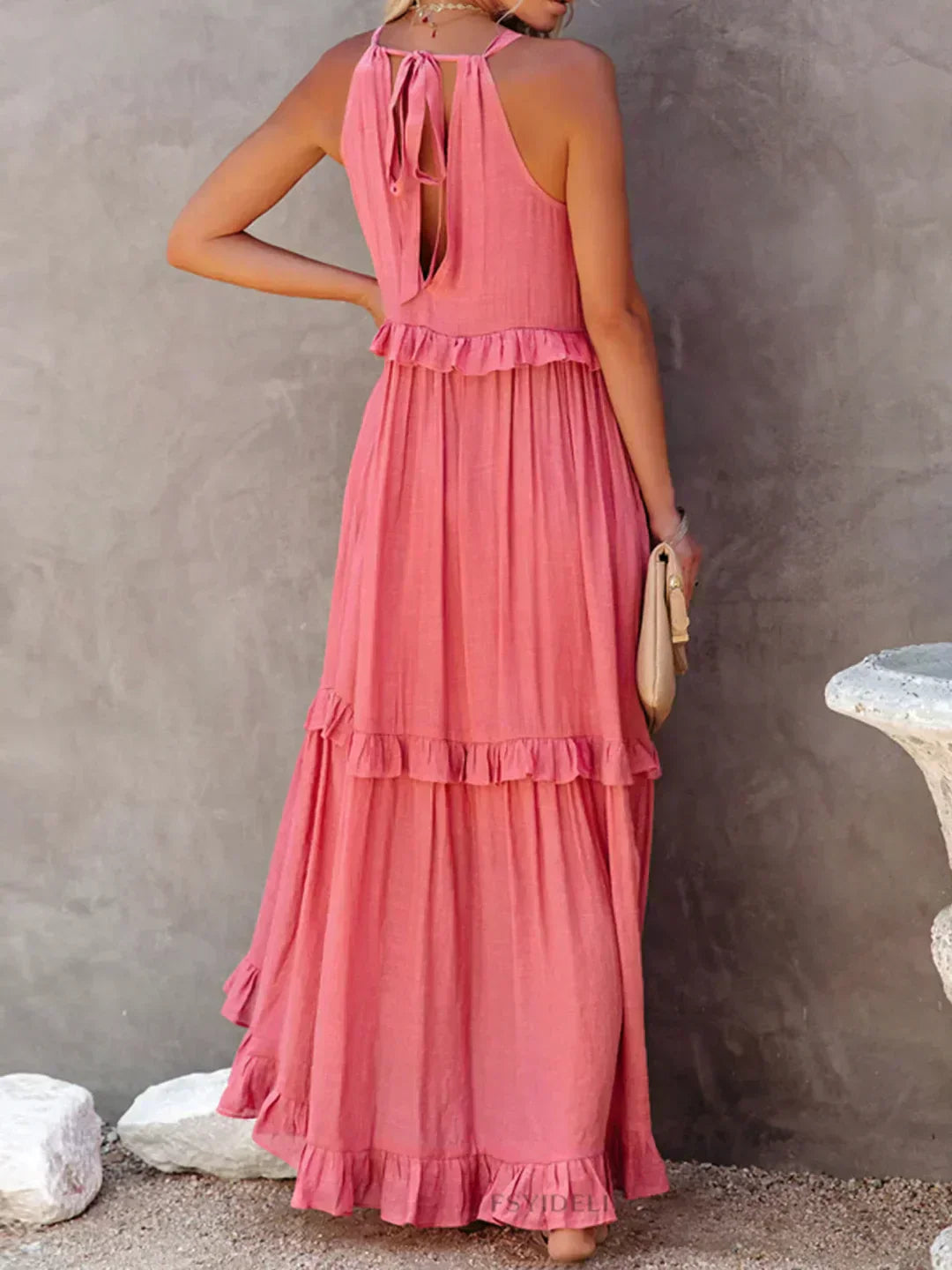 Robyn - Robe Maxi avec Volants et Col Halter
