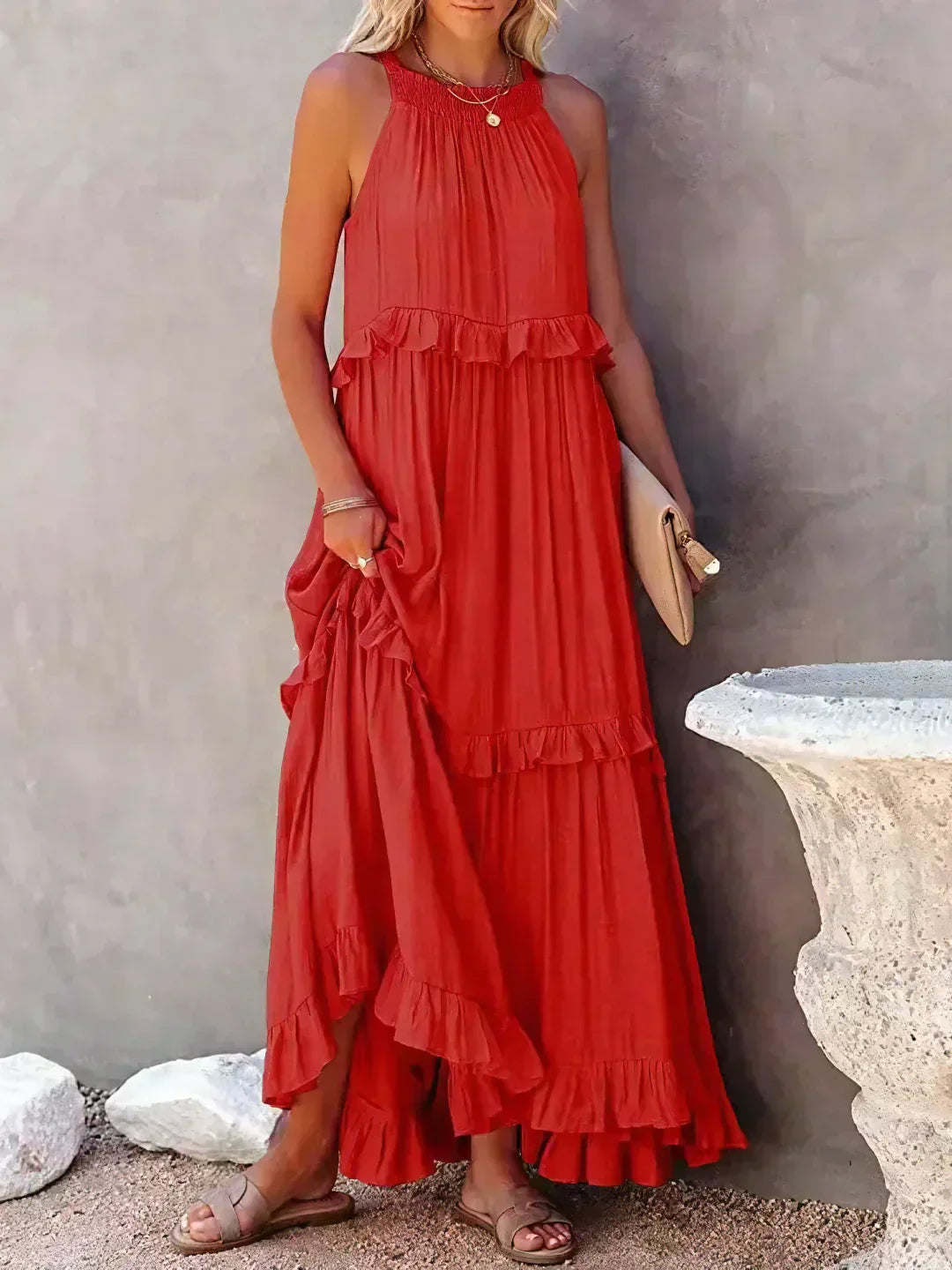 Robyn - Robe Maxi avec Volants et Col Halter