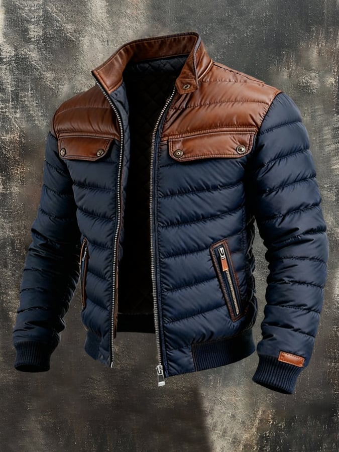Veste en Cuir Bleu Homme